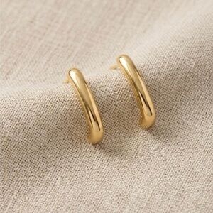 Gold and sterling silver curved hoop Stud Earrings - Women Jewelry